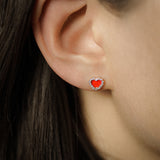 Epoxy Red Heart Pavé Stud Earrings