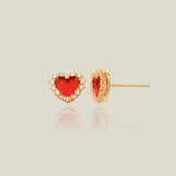 Epoxy Red Heart Pavé Stud Earrings