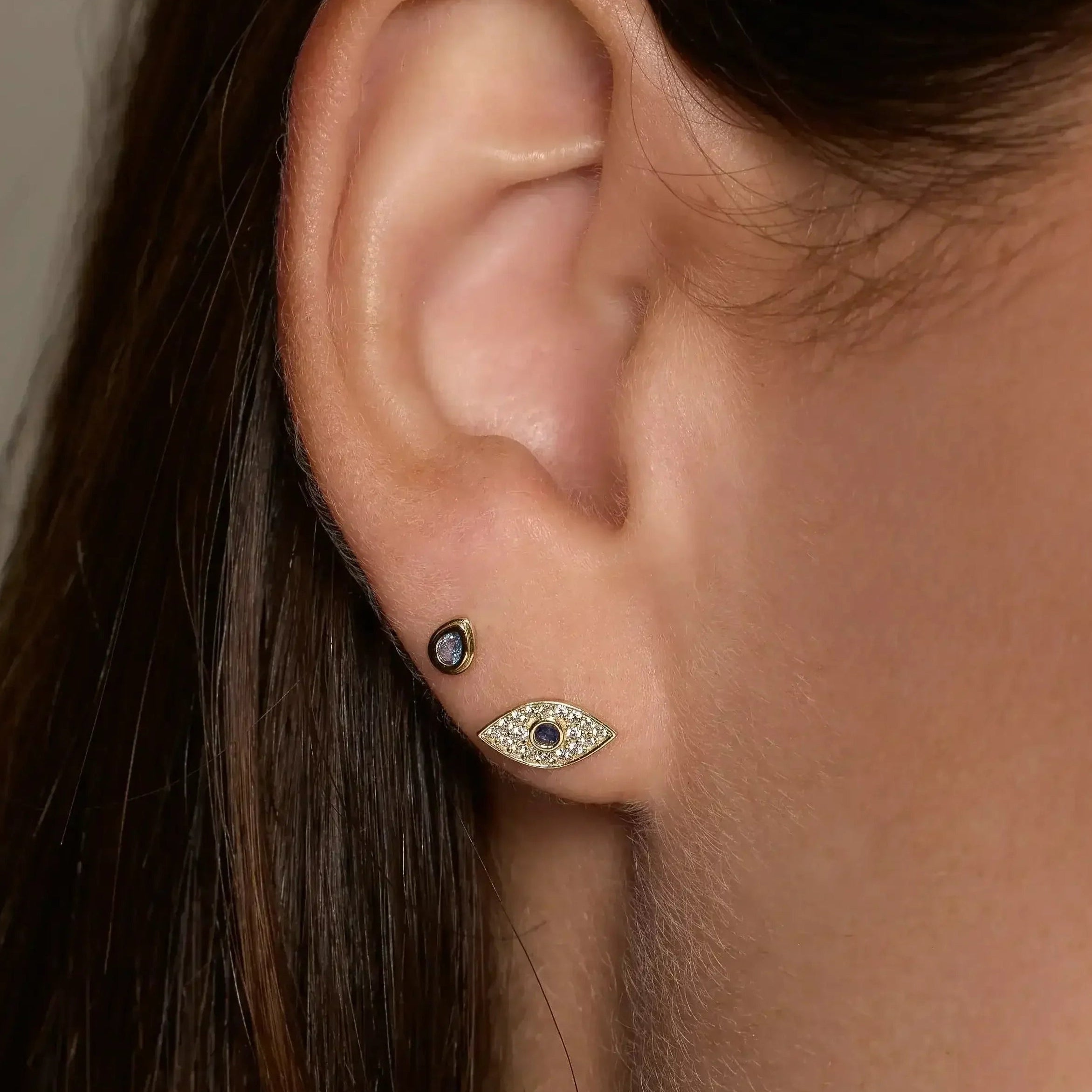 14K Solid Gold Bluecore Evil Eye Stud Earrings – Anygolds