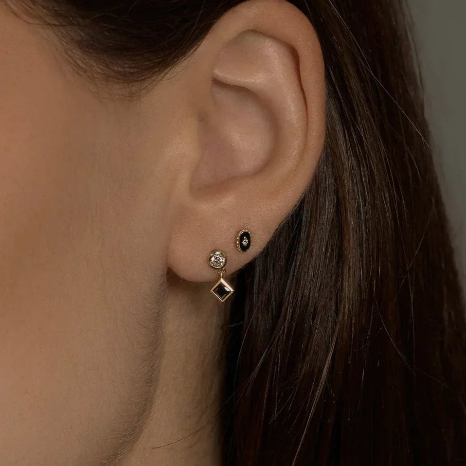 14K Solid Gold Onyx Black Diamond Drop Stud Earrings – Anygolds