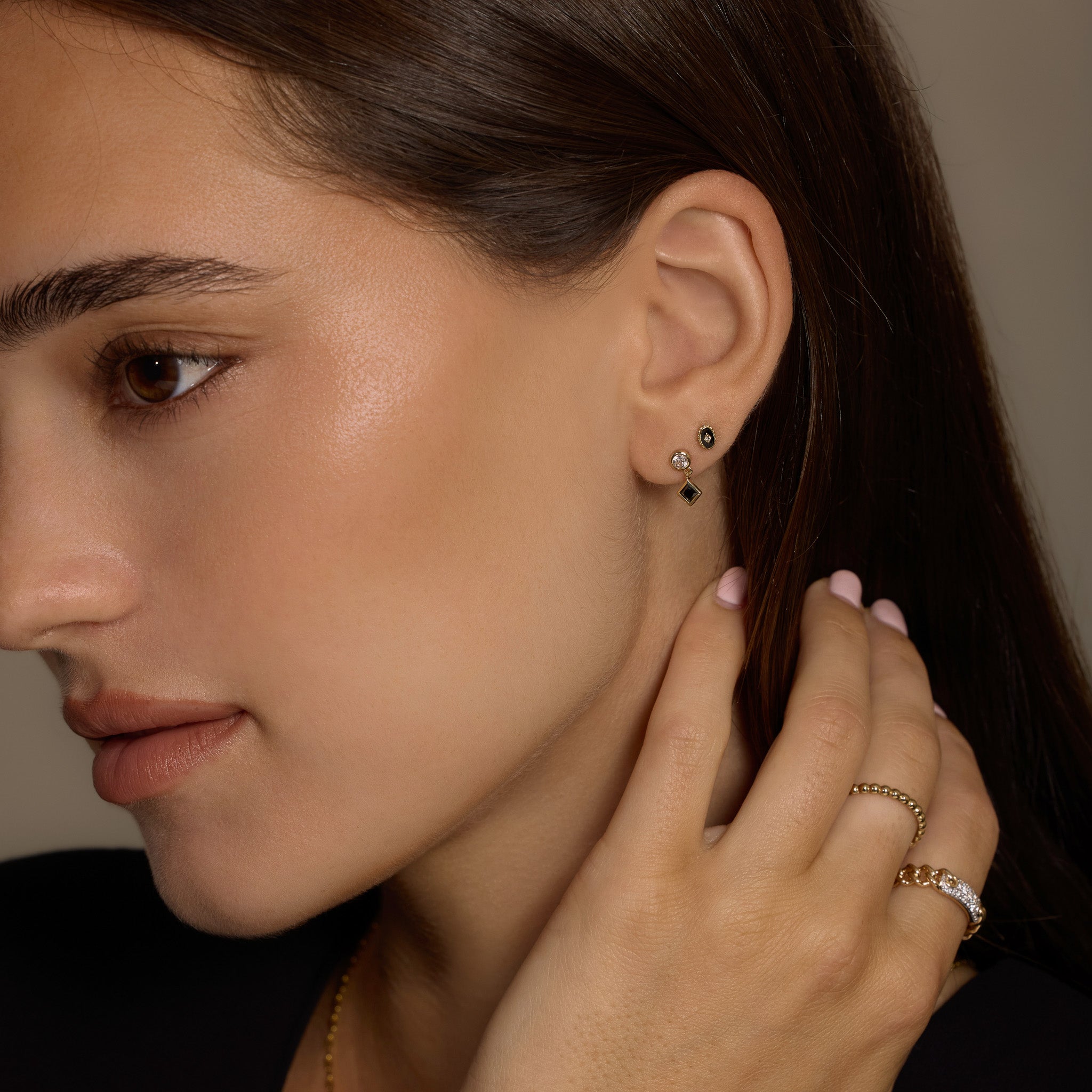 14K Solid Gold Onyx Black Diamond Drop Stud Earrings – Anygolds