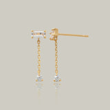 Baguette Chain Drop Stud Earrings