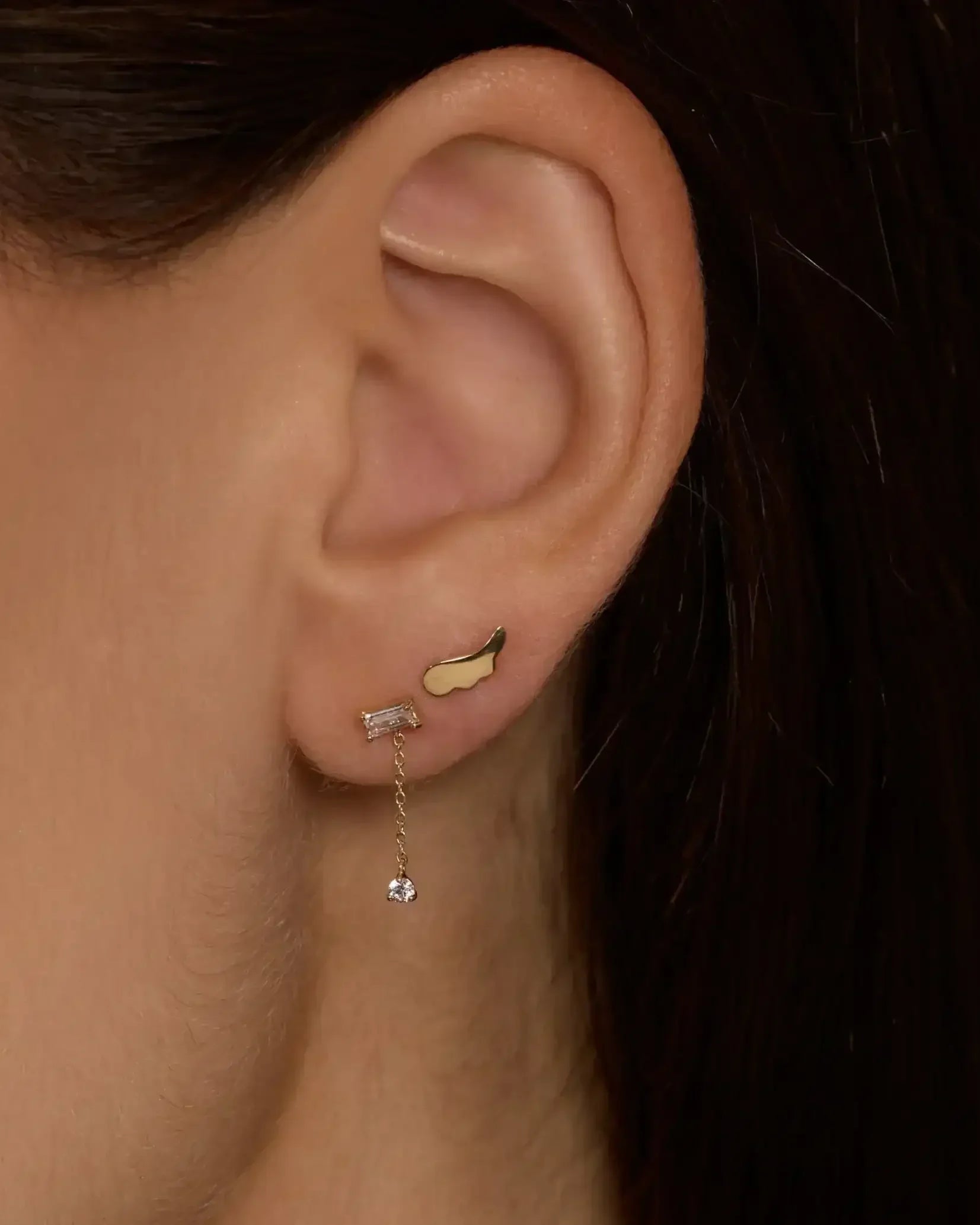 14K Solid Gold Mini Angel Wing Stud Earrings – Anygolds