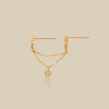 Ornate Drop Chain Double Stud Earring