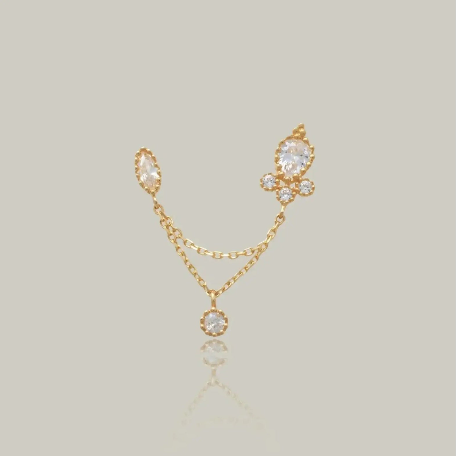 14K Solid Gold Ornate Drop Chain Double Stud Earring – Anygolds