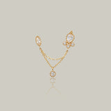 Ornate Drop Chain Double Stud Earring