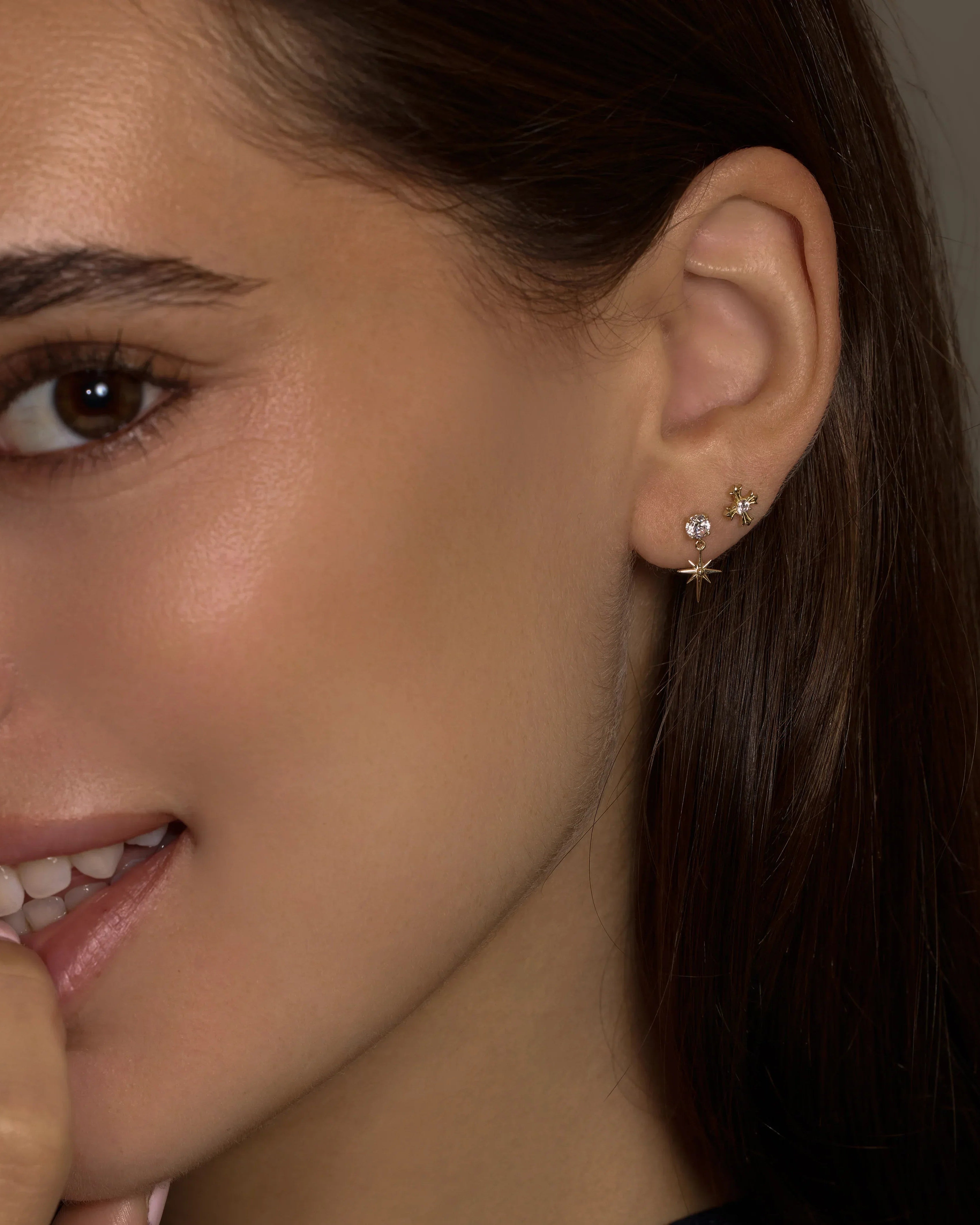 14K Solid Gold Starlight Drop Stud Earrings – Anygolds