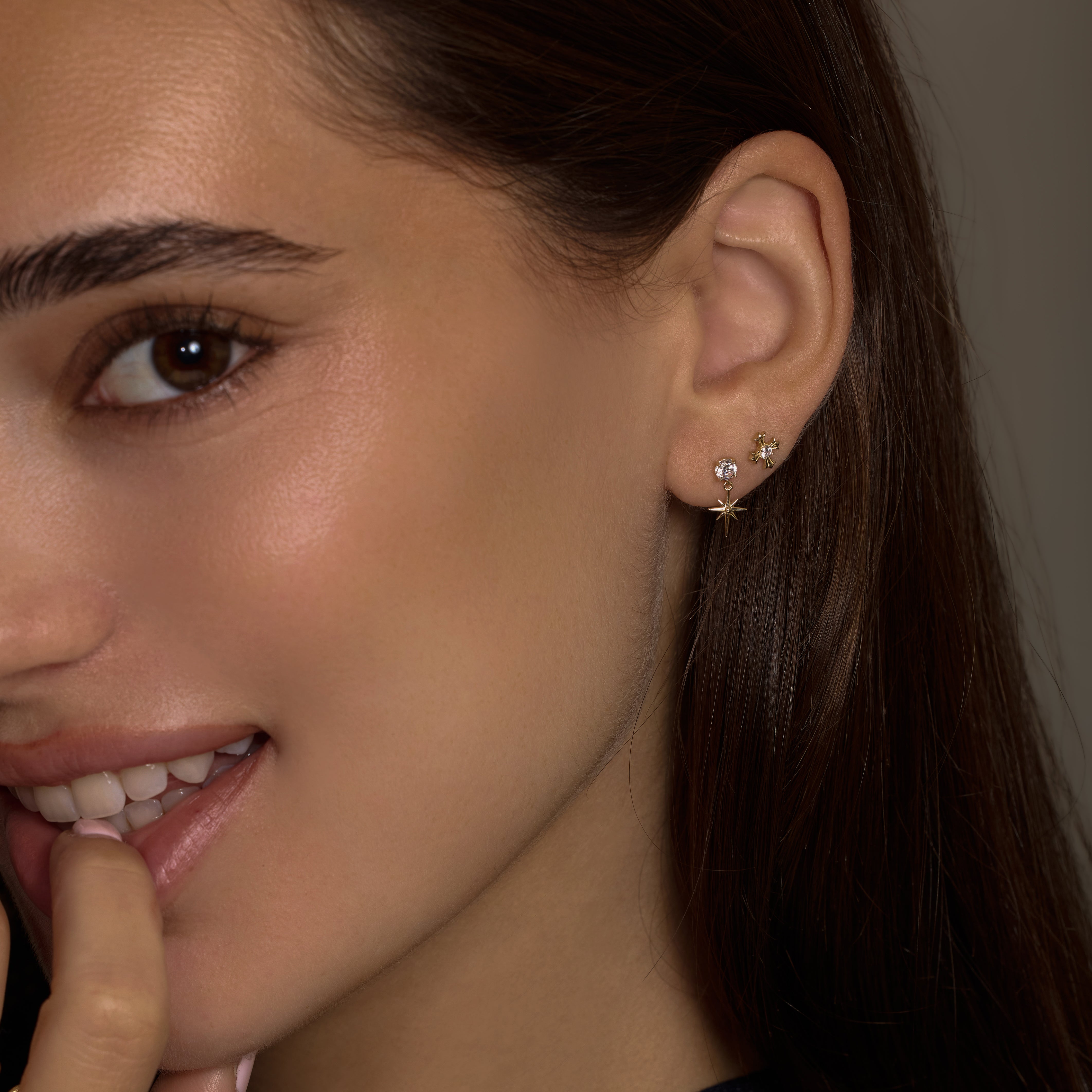 14K Solid Gold Starlight Drop Stud Earrings – Anygolds