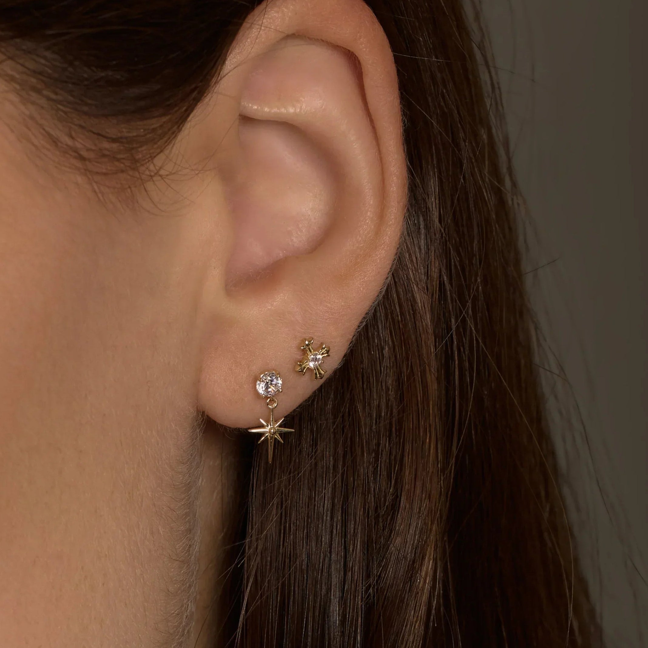 14K Solid Gold Starlight Drop Stud Earrings – Anygolds