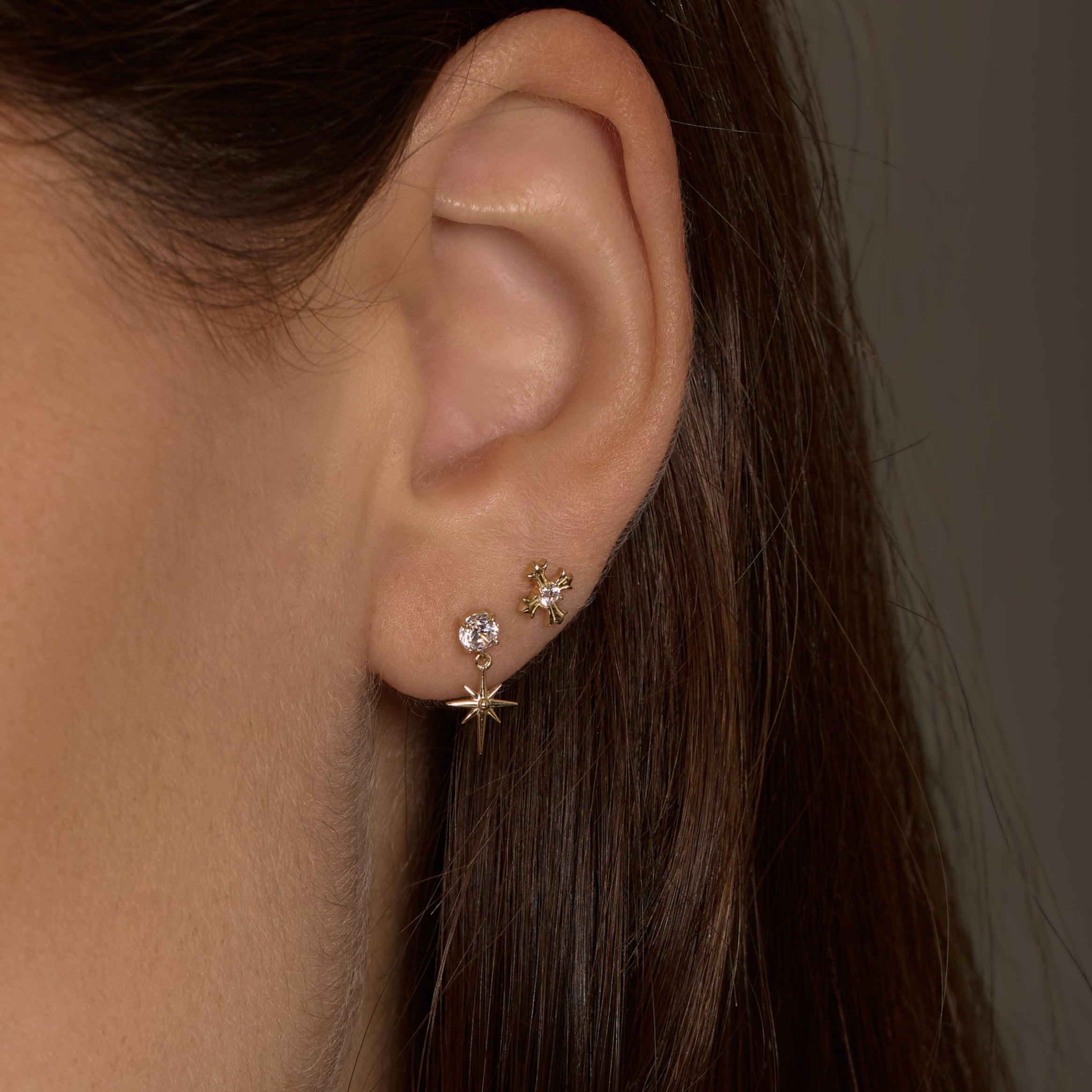 14K Solid Gold Starlight Drop Stud Earrings – Anygolds