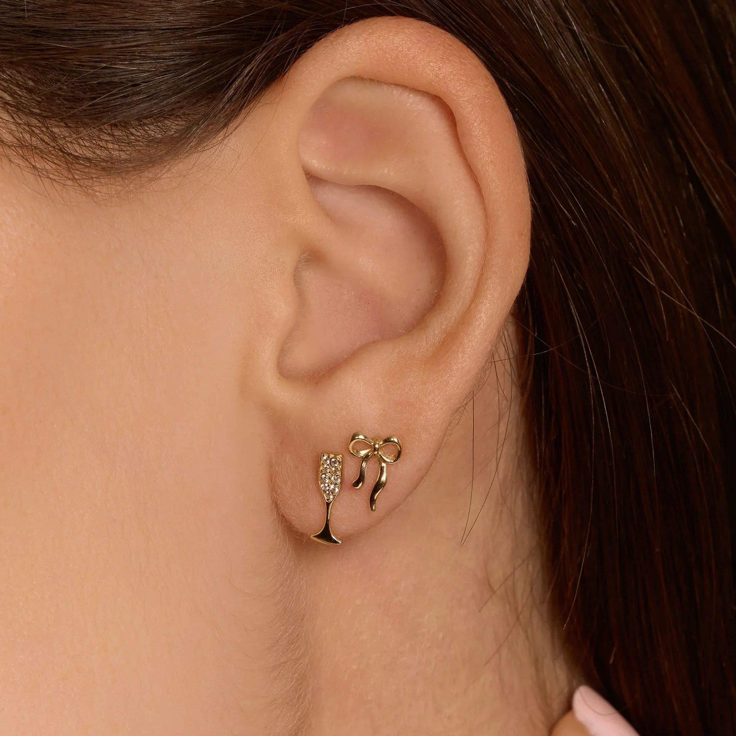 14K Solid Gold Ribbon Flow Stud Earrings – Anygolds