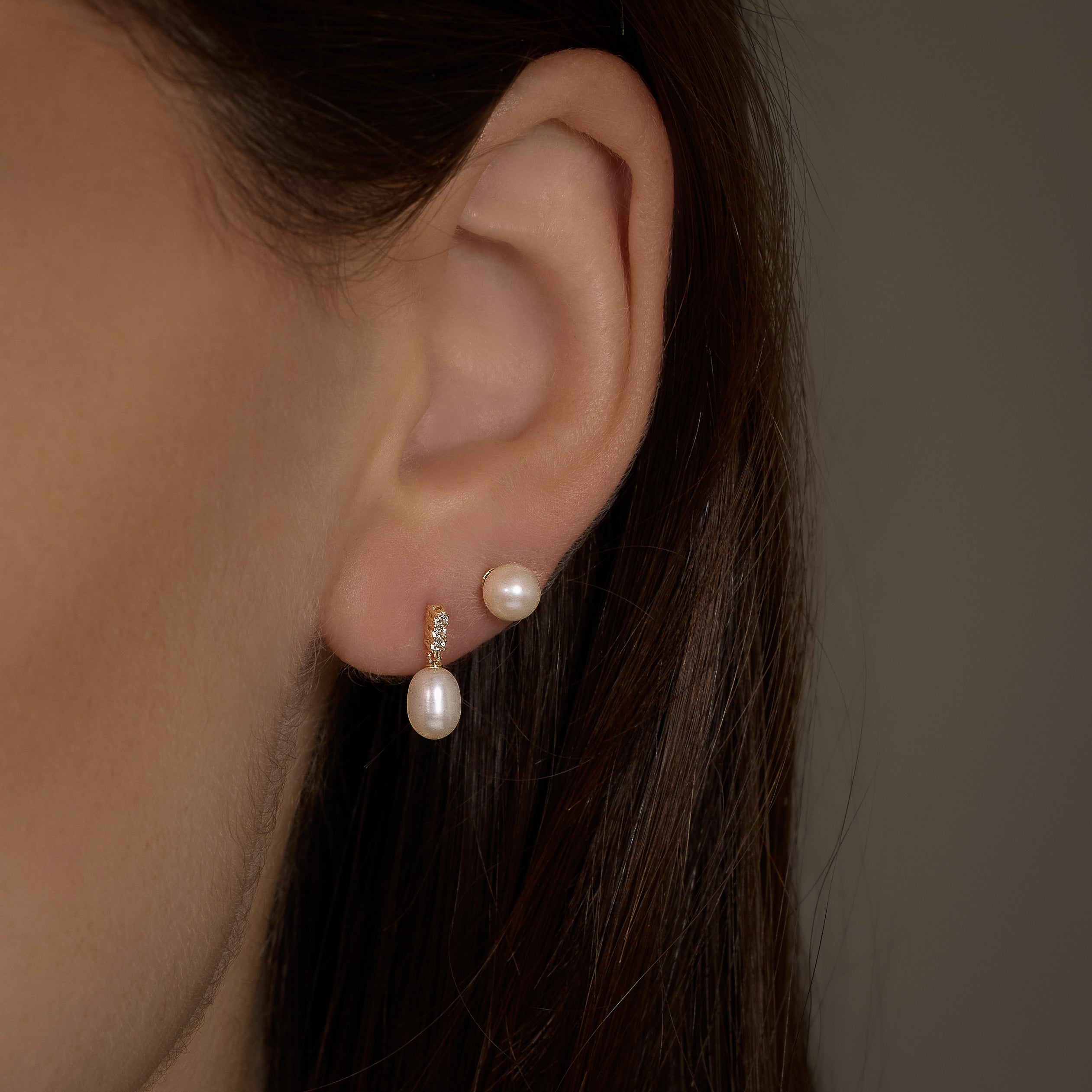 14K Solid Gold Lustre Pearl Drop Stud Earrings – Anygolds