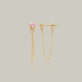 Pink Heart Chain Stud Earrings