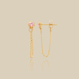 Pink Heart Chain Stud Earrings