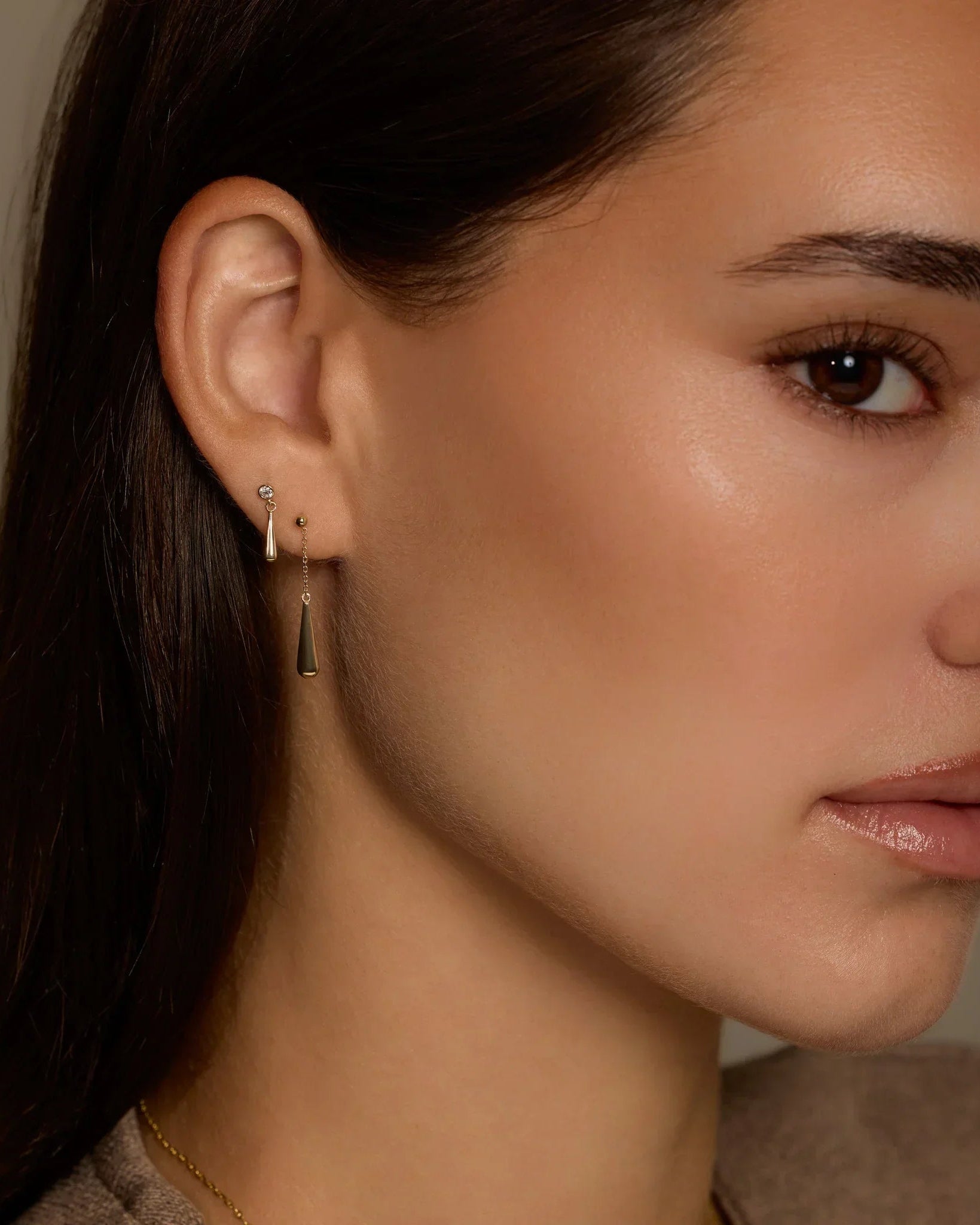 14K Solid Gold Crystal Top Drop Stud Earrings – Anygolds