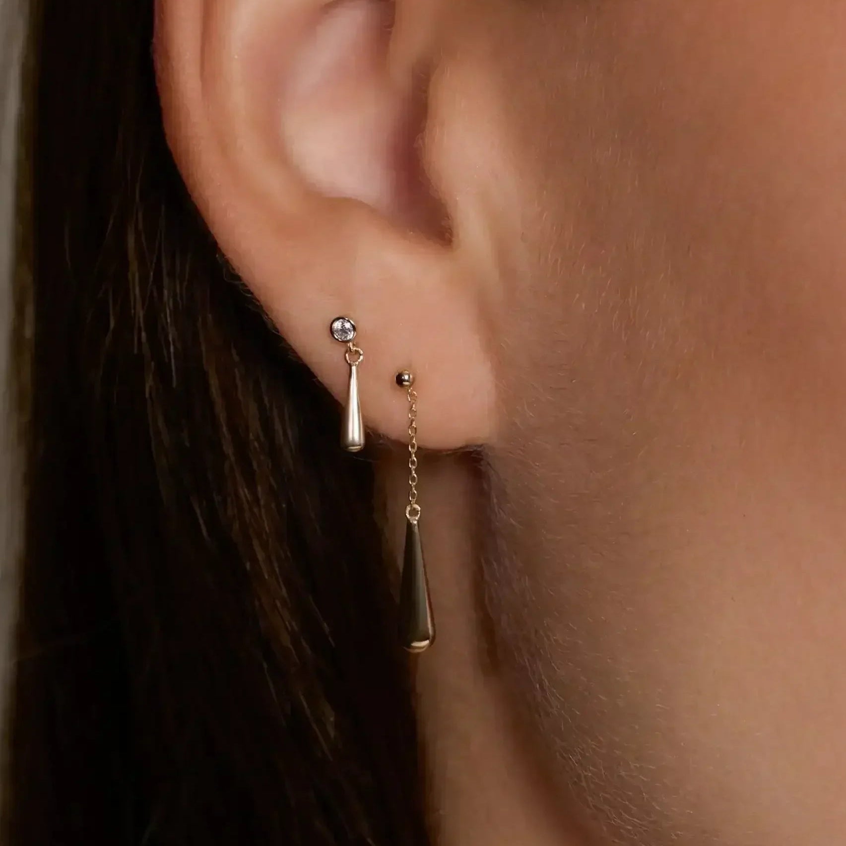 14K Solid Gold Crystal Top Drop Stud Earrings – Anygolds