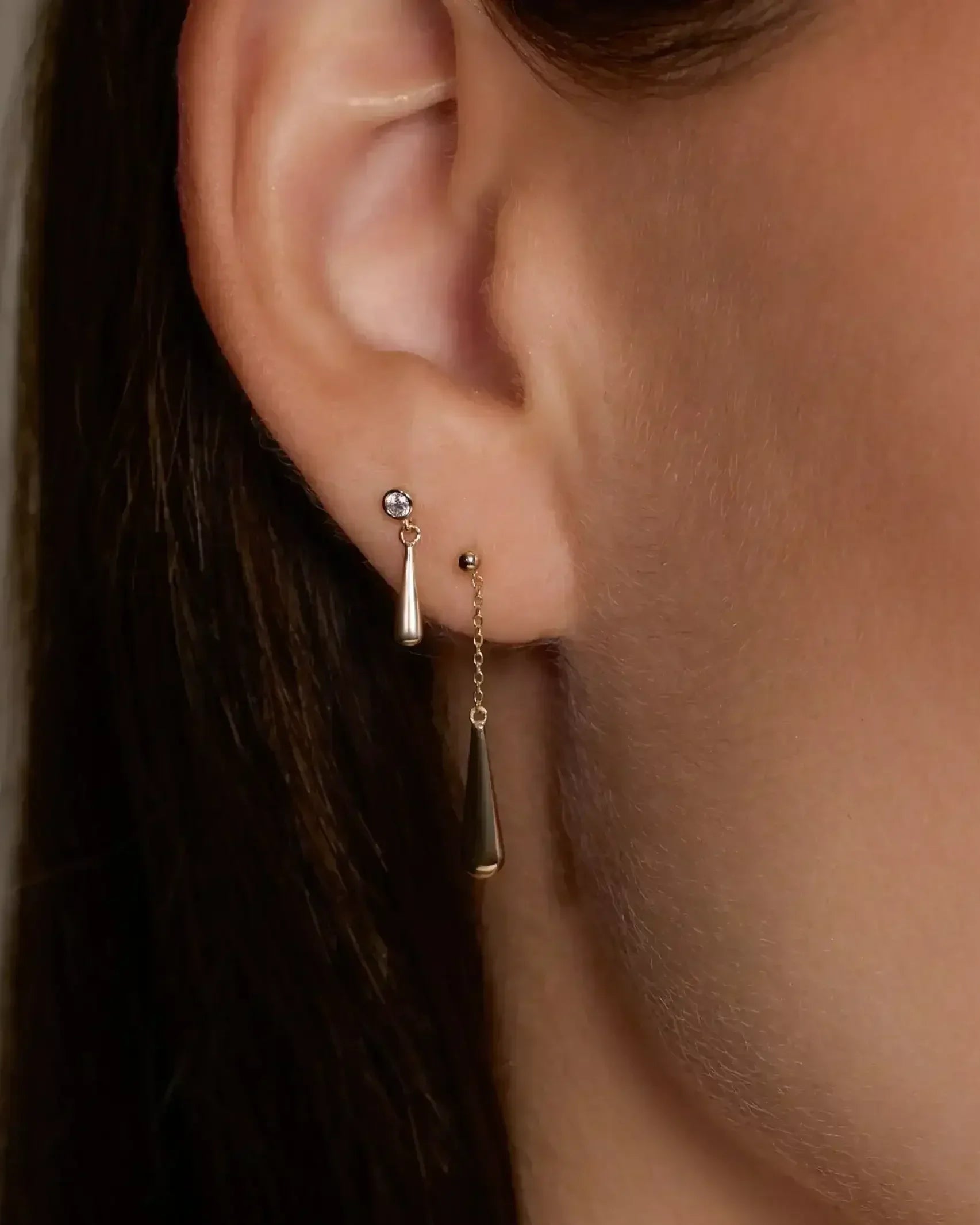 14K Solid Gold Crystal Top Drop Stud Earrings – Anygolds