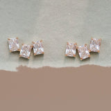 Triple Square Emerald-Cut Stud Earrings