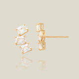 Triple Square Emerald-Cut Stud Earrings