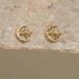Crescent Moon Star Stud Earrings