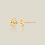 Crescent Moon Star Stud Earrings