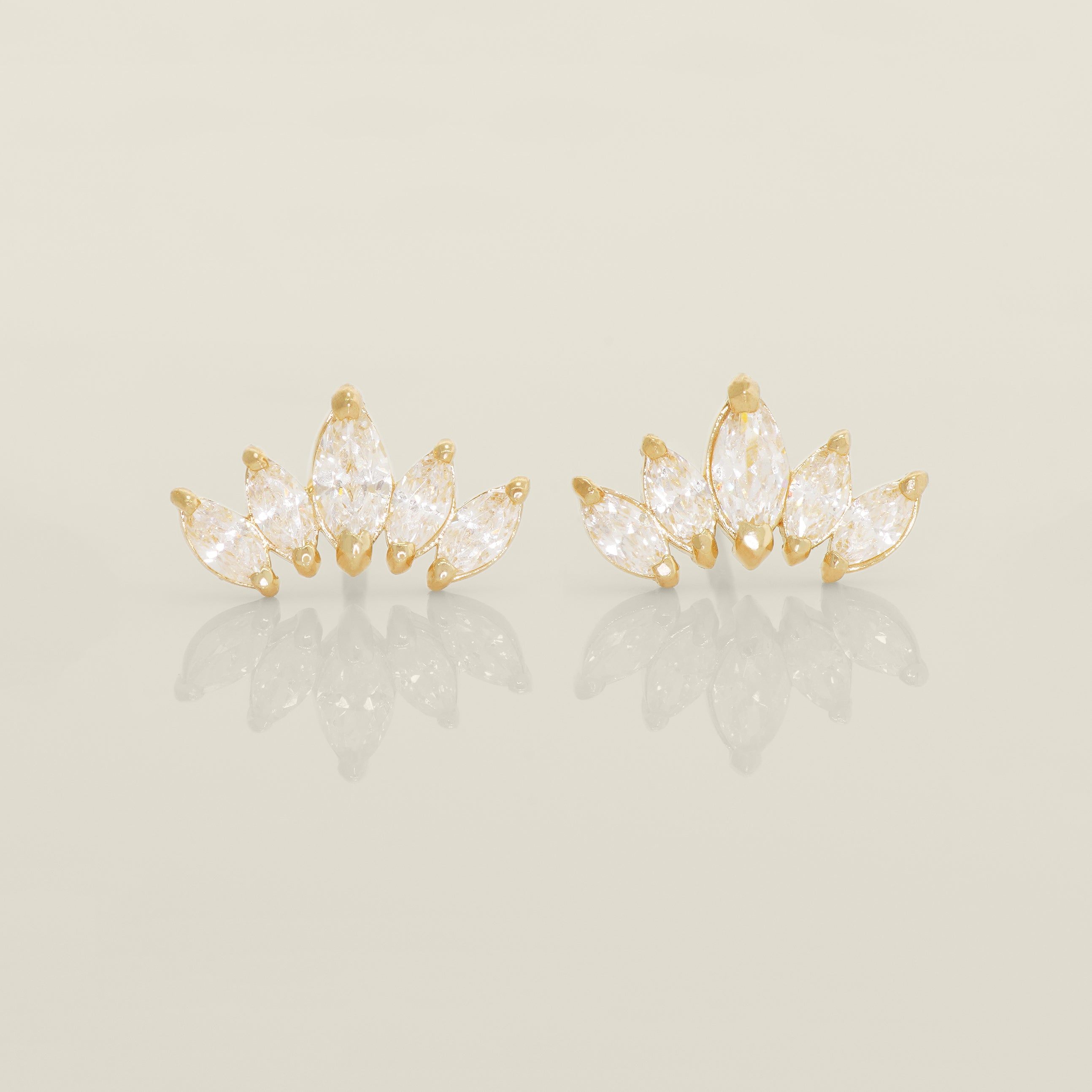 14K Solid Gold Marquise Cubic Zirconia Earrings - Anygolds 
