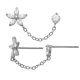 Marquise Flower & Stone Chain Double Stud Earring - Anygolds