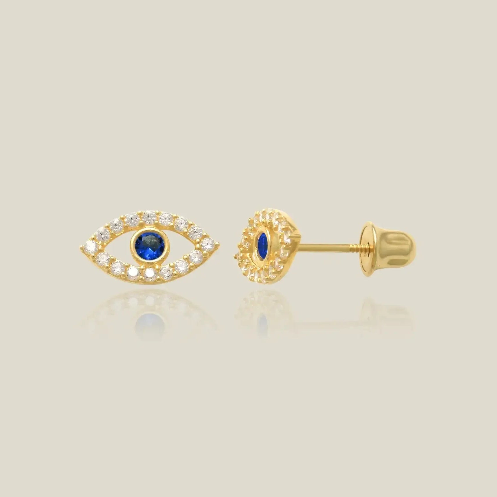 14K Solid Gold Blue Evil Eye Stud Earrings – Anygolds