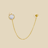 Round Stone Double Stud Chain Drop Earring