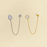 Round Stone Double Stud Chain Drop Earring