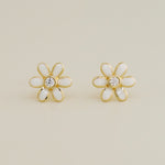 14K Solid Gold White Daisy Flower Earrings - Anygolds 