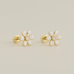 14K Solid Gold White Daisy Flower Earrings - Anygolds 