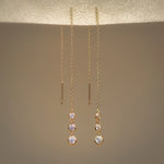 14K Solid Gold Triple Bezel Chain Threader Earrings – Anygolds