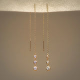 14K Solid Gold Triple Bezel Chain Threader Earrings – Anygolds