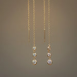 14K Solid Gold Triple Bezel Chain Threader Earrings – Anygolds