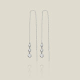14K Solid Gold Triple Bezel Chain Threader Earrings – Anygolds