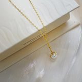 14K Solid Gold Dainty 6mm Pearl Pendant - Anygolds