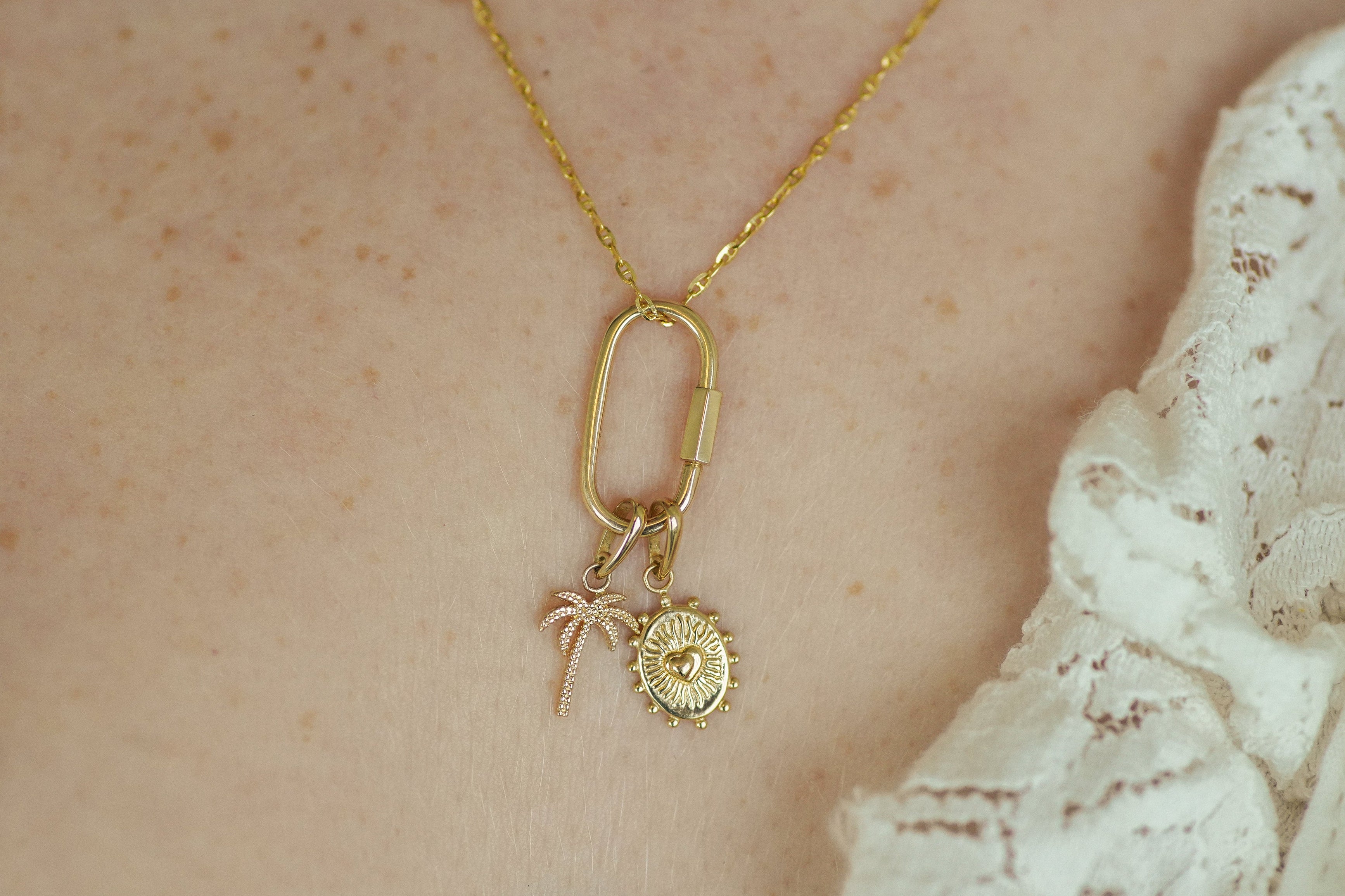 14K Solid Gold Oval Carabiner Charm Connector – Anygolds