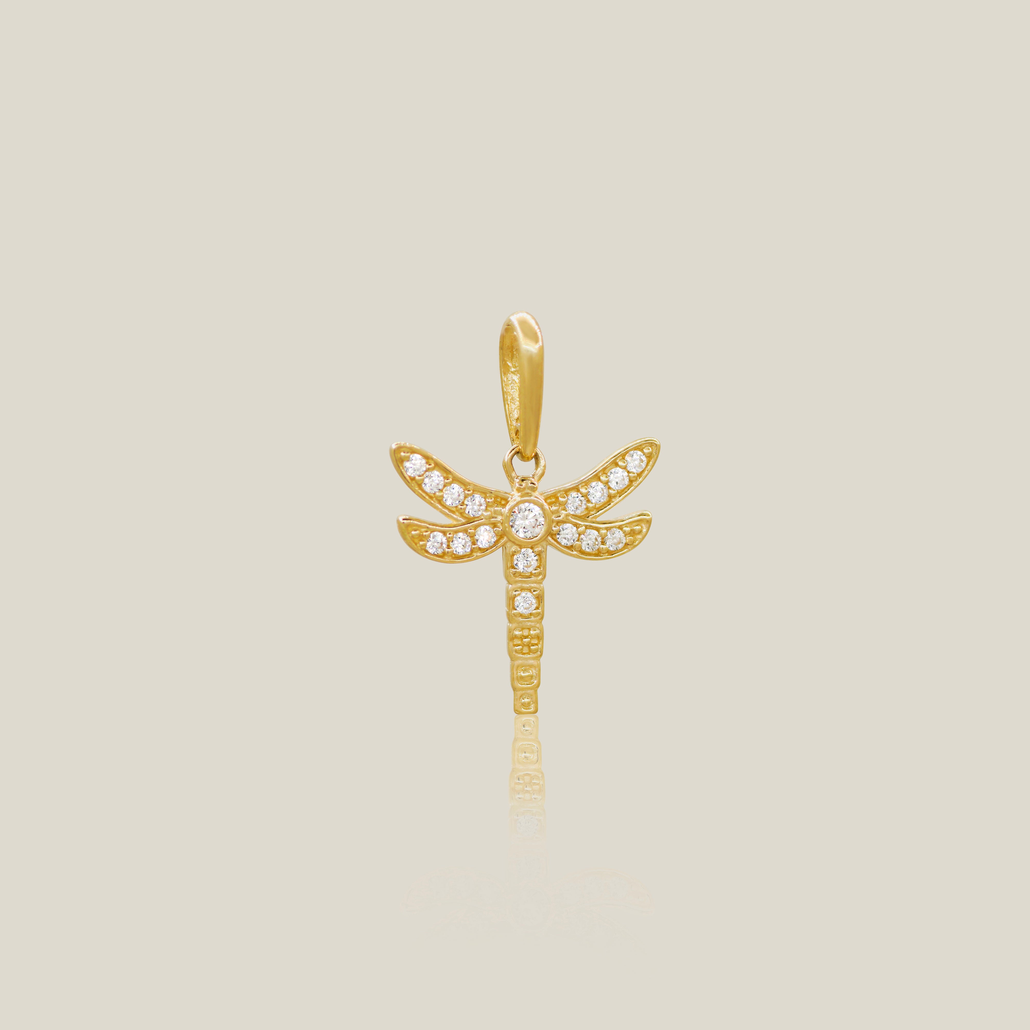 CZ Studded Dragonfly Pendant - Anygolds