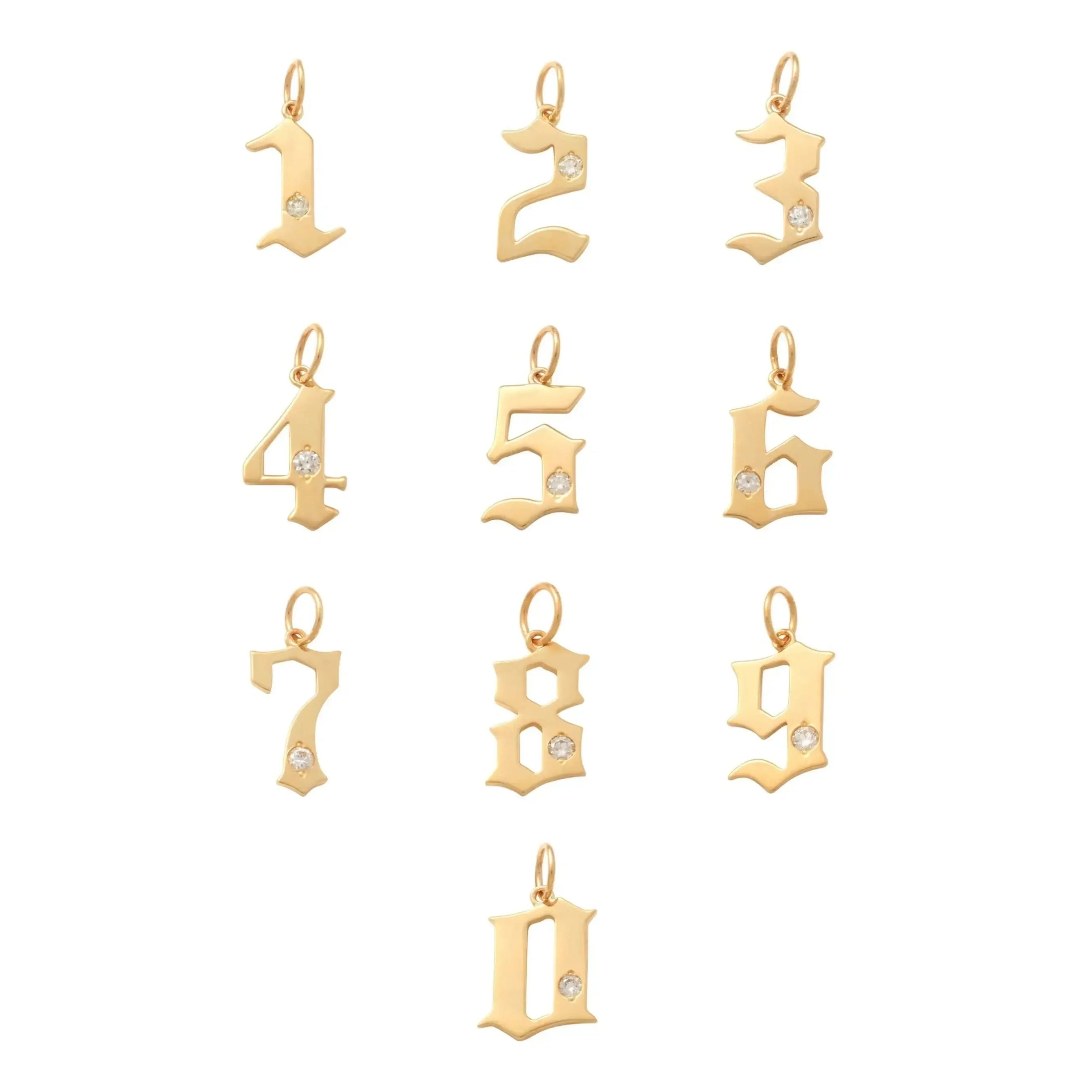 14K Solid Gold Diamond Gothic Number Pendant – Anygolds