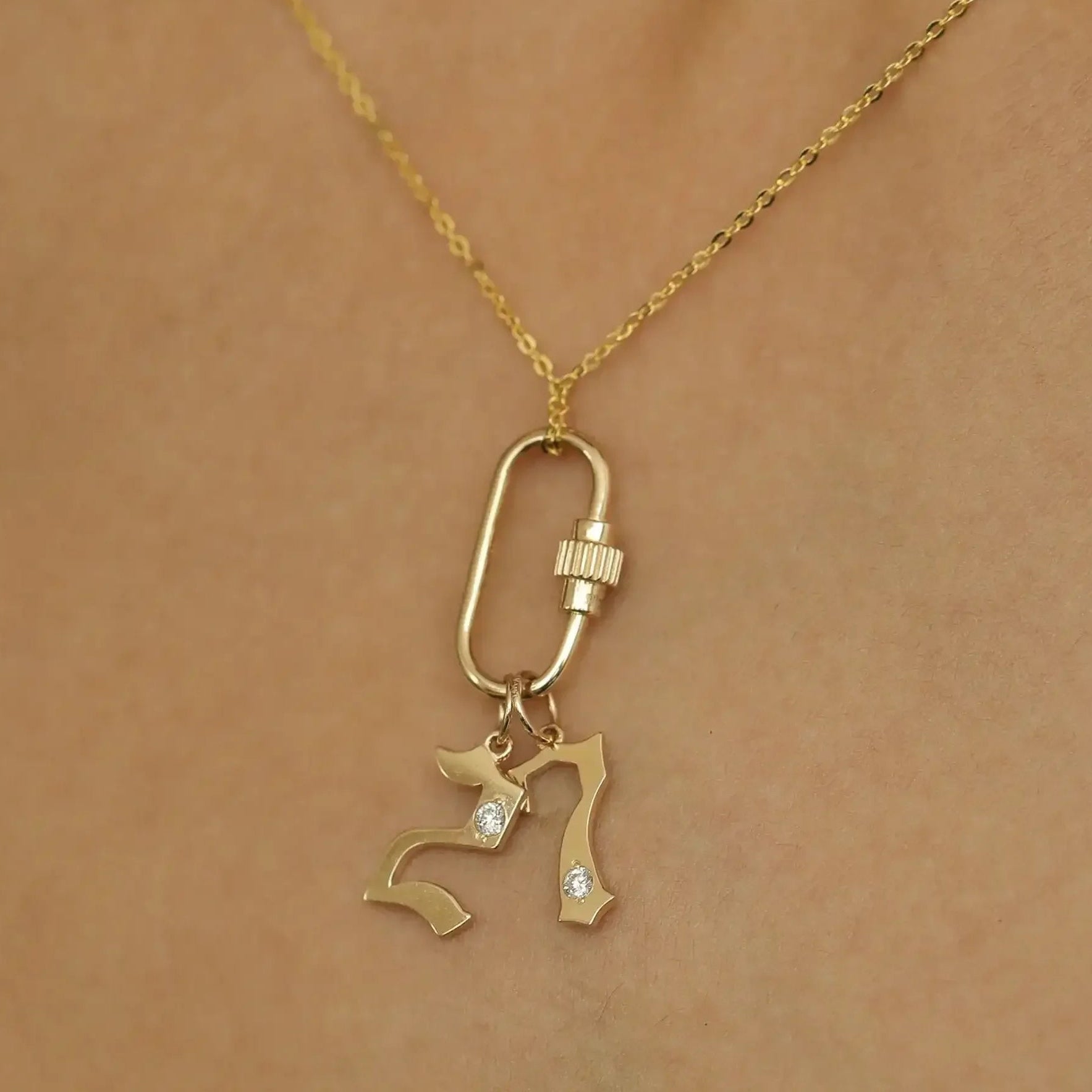 14K Solid Gold Diamond Gothic Number Pendant – Anygolds