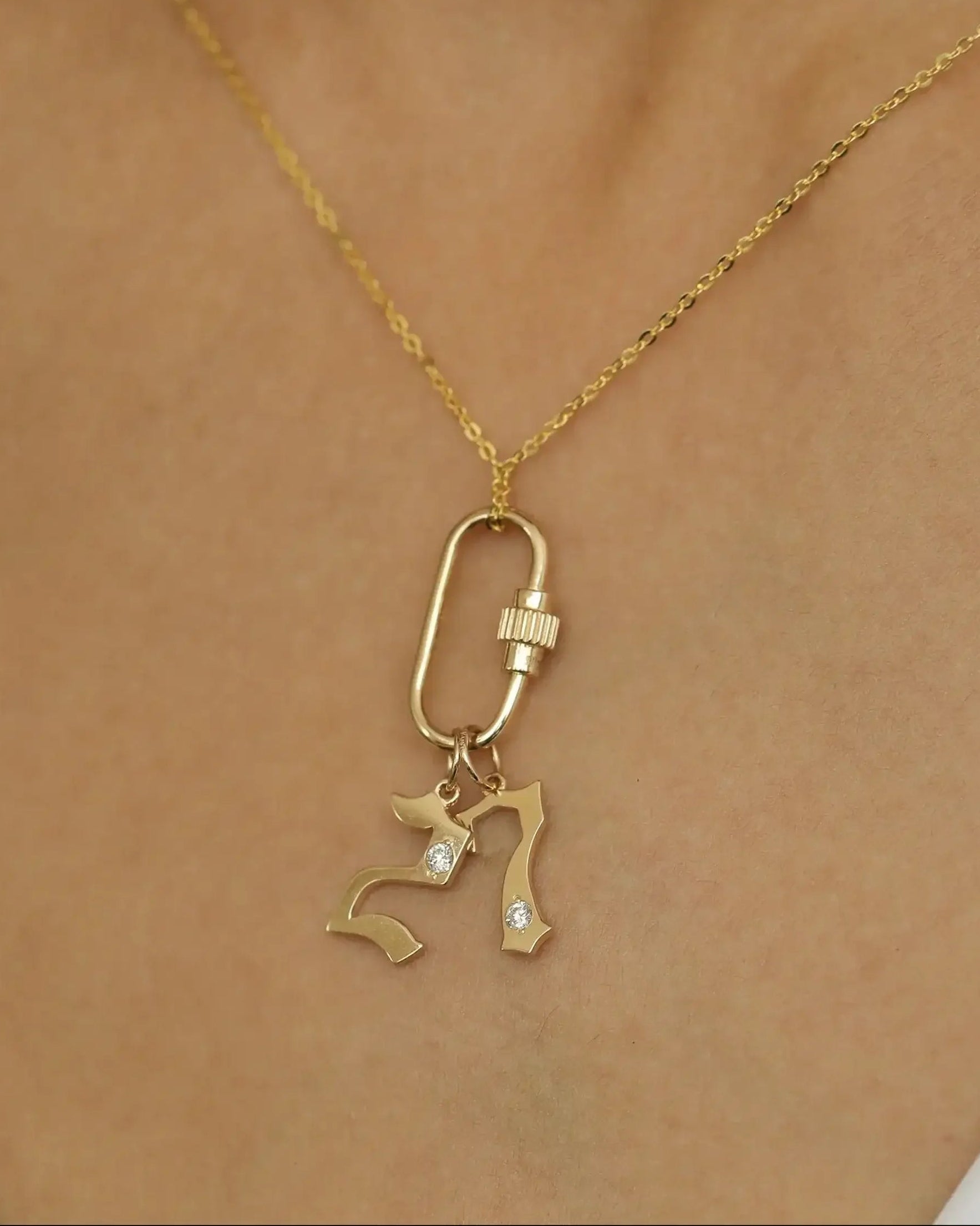 14K Solid Gold Diamond Gothic Number Pendant – Anygolds