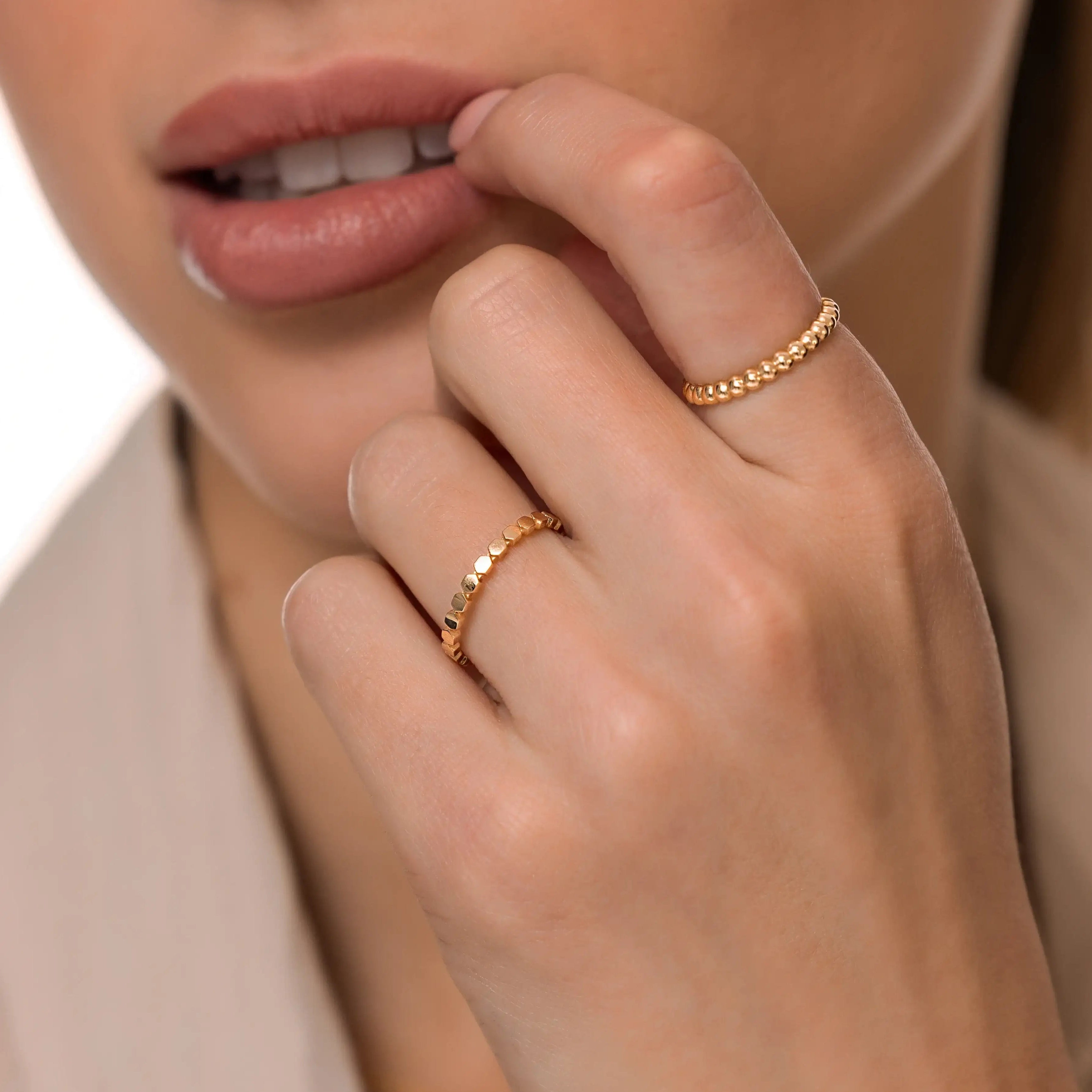 14K Solid Gold Hexagon Band Ring – Anygolds