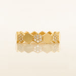 14K Solid Gold Natural Diamond Hexagon Band Ring