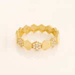 14K Solid Gold Natural Diamond Hexagon Band Ring - Anygolds 