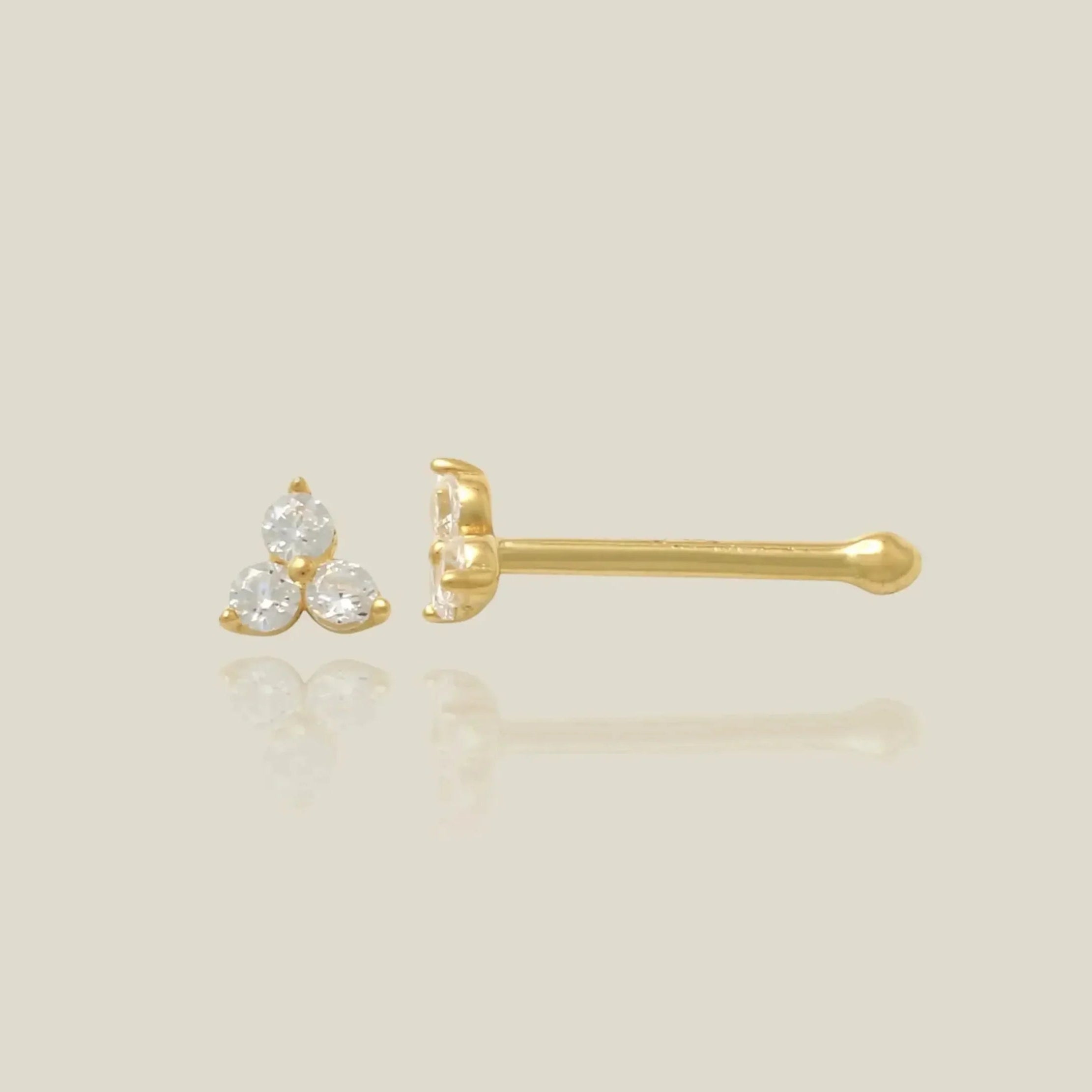14K Solid Gold Trinity Diamond Nose Bone Stud – Anygolds