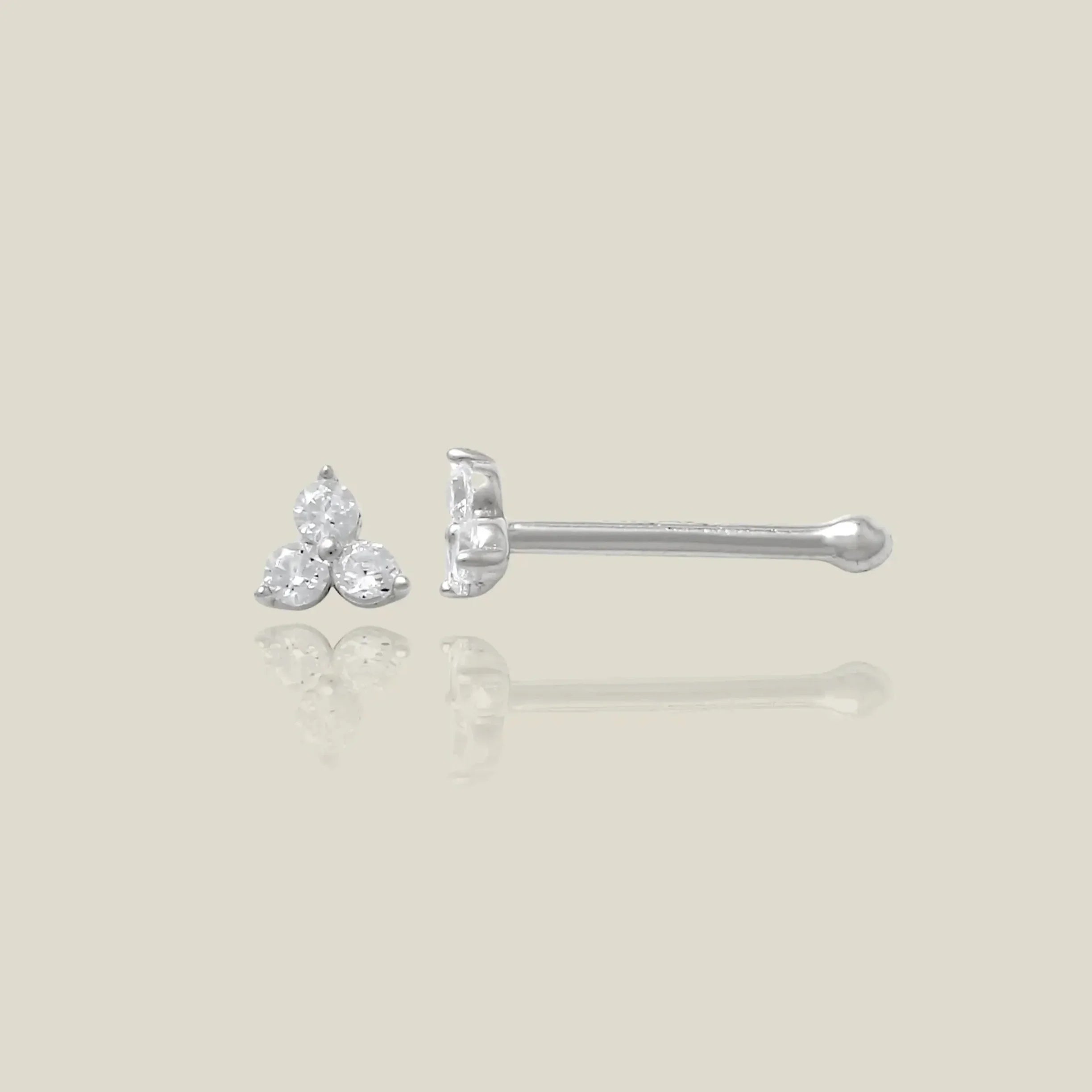 14K Solid Gold Trinity Diamond Nose Bone Stud – Anygolds