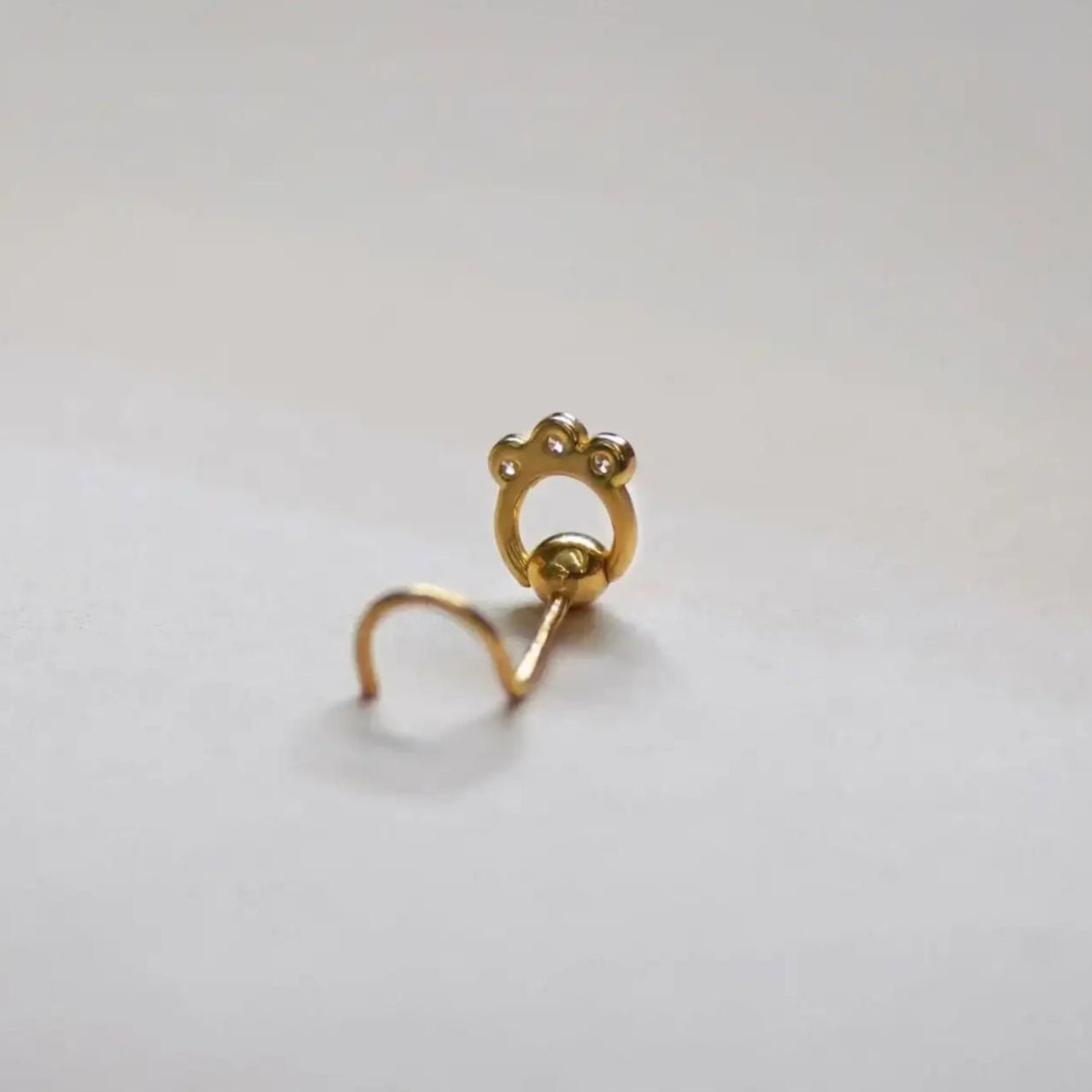 14K Solid Gold Triple Diamond Corkscrew Stud – Anygolds