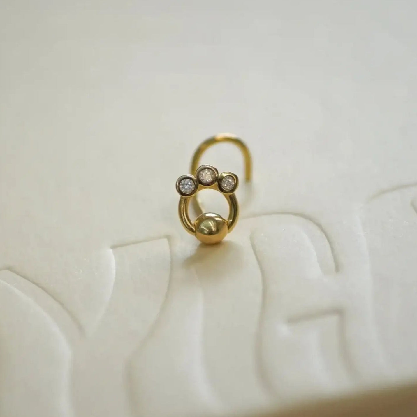14K Solid Gold Triple Diamond Corkscrew Stud – Anygolds