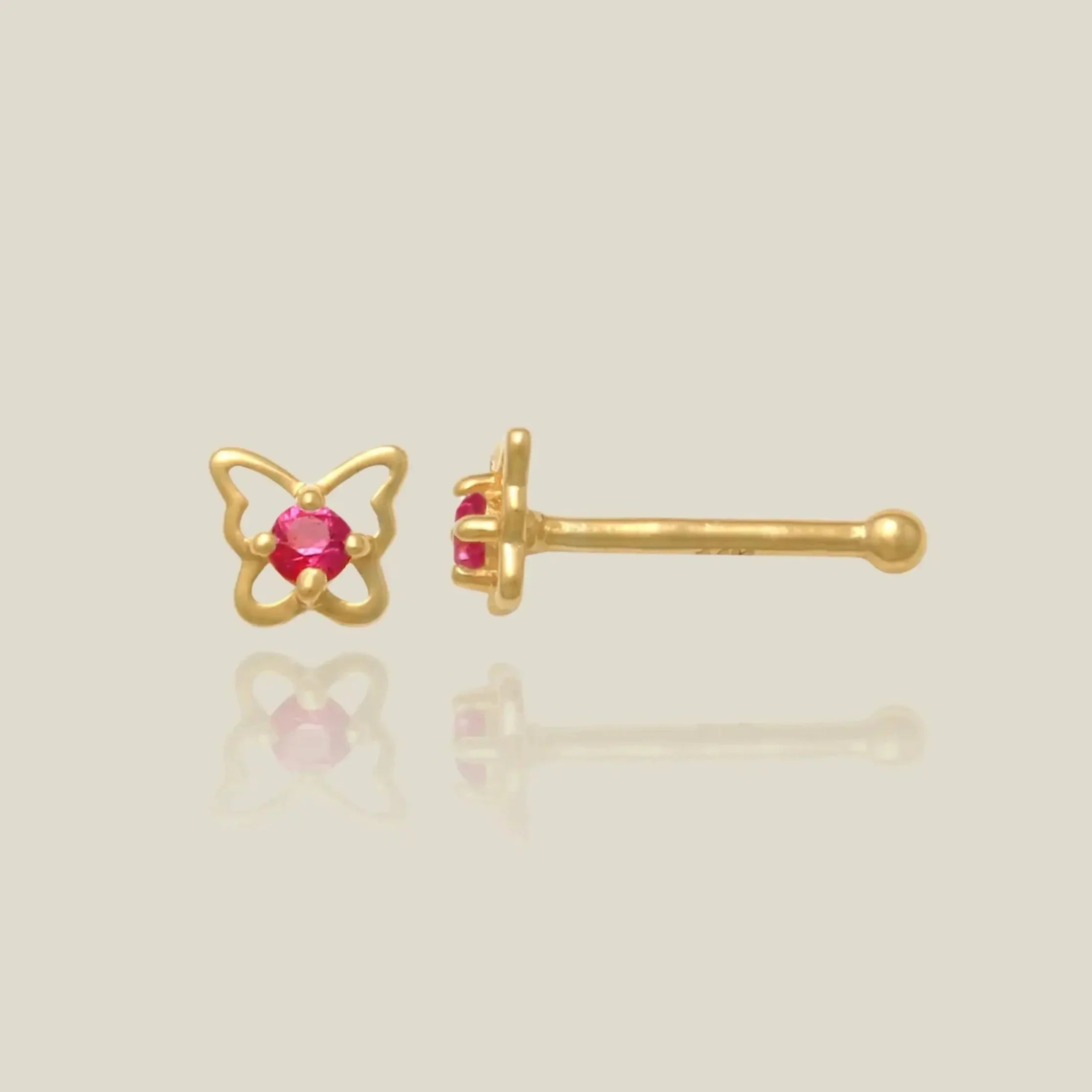 14K Solid Gold Ruby Butterfly Nose Bone Stud – Anygolds
